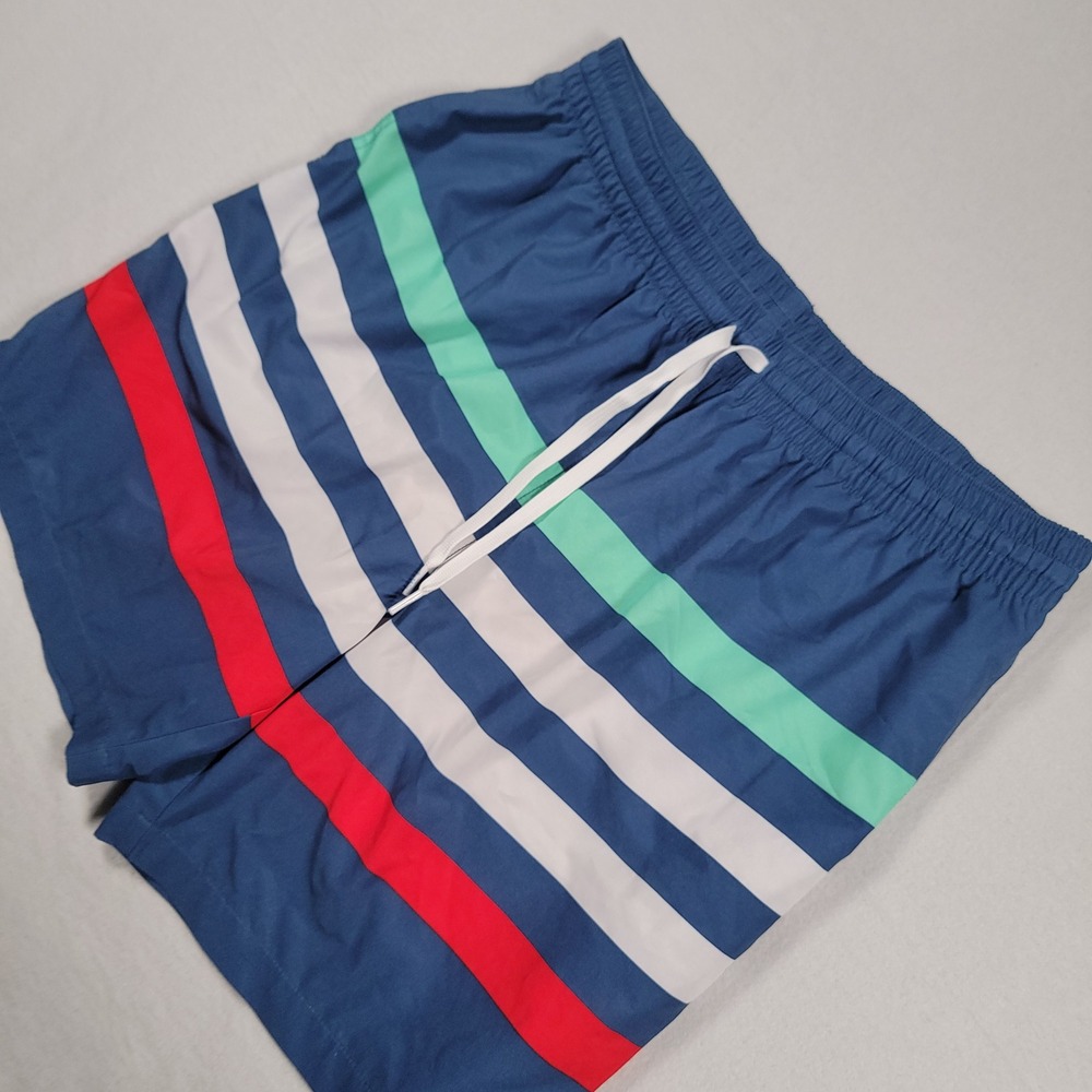 Chubbies Swim Trunks Men Large Blue Striped 7" Inseam Stretch Board Shorts 1883
